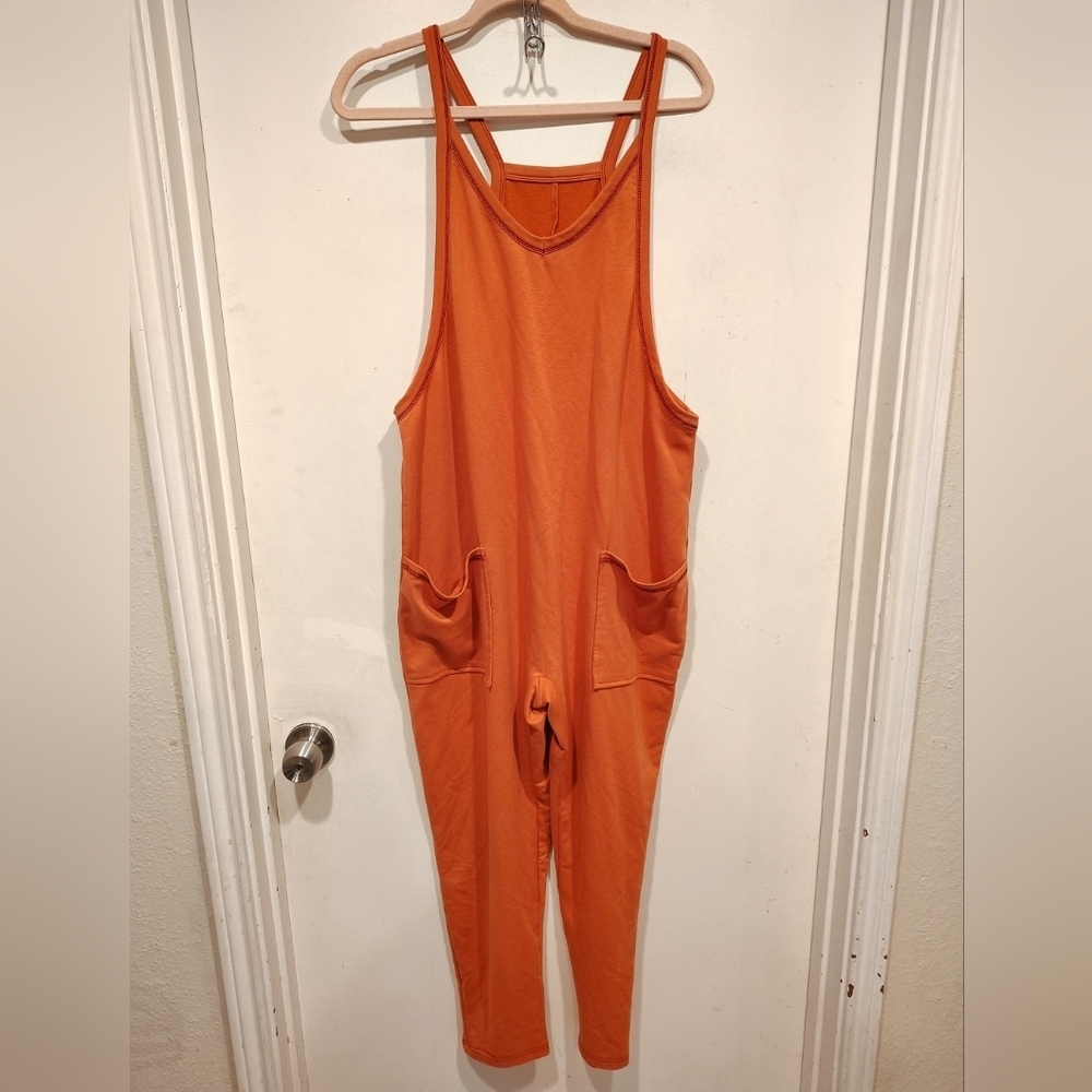 Unbranded Coral Stretch Knit Pull On Jumpsuit Sz M Casual Boho Lounge Wear
